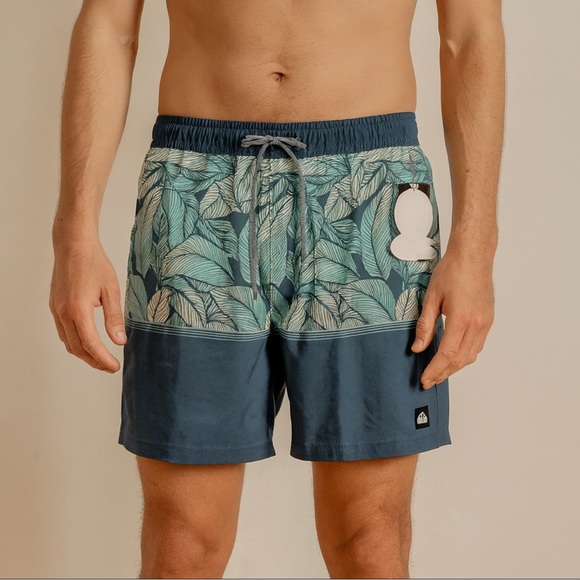 Quiksilver Men’s Board Shorts Swim Trunks Tropical Leaf Print Blue Large NWT - Picture 1 of 7